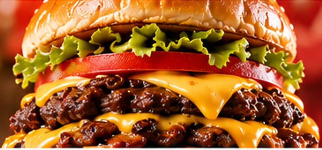 Close-up of a double smash burger with crispy caramelized patty edges and melted cheese