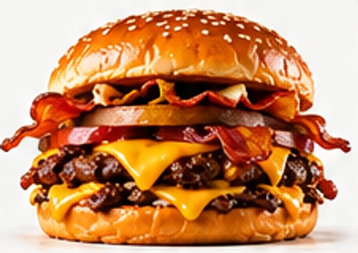 Bacon Smash: two smashed patties with crispy bacon and melted American cheese