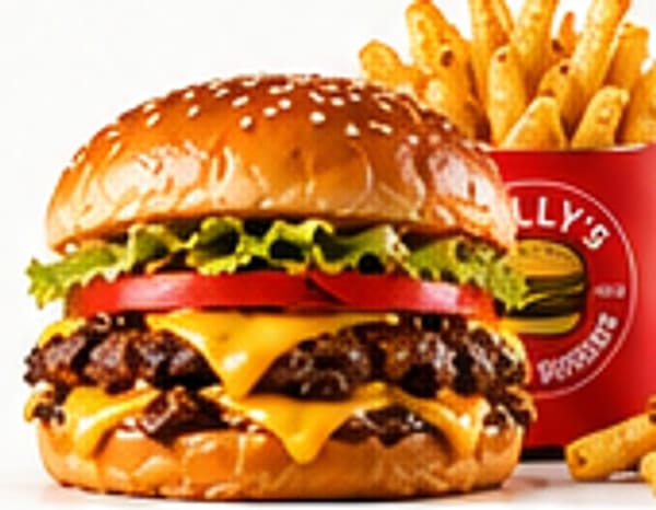 Willy's Classic smash burger with a bucket of seasoned fries